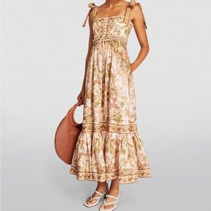 The Lyre Picnic midi Dress in Khaki Palm from Summer Swim 2022 Collection.